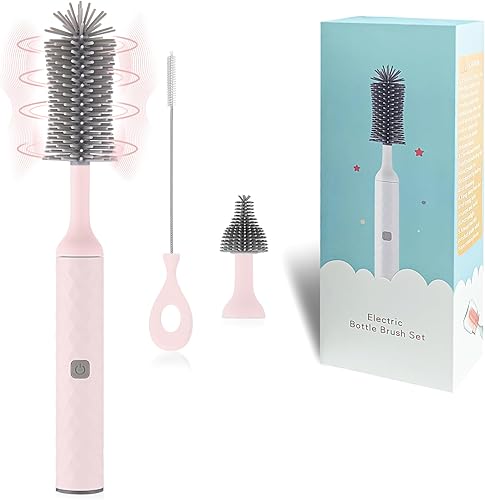 WHNL Juego de cepillos eléctricos para biberones con limpiador de botellas eléctrico recargable, cepillo de silicona para botellas, cepillo para