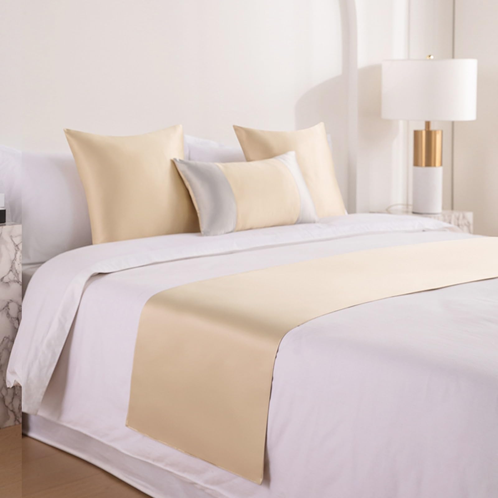 Syibelters Bed Runner, Solid-Color Satin Bed End Scarf(Beige,50 * 210cm)