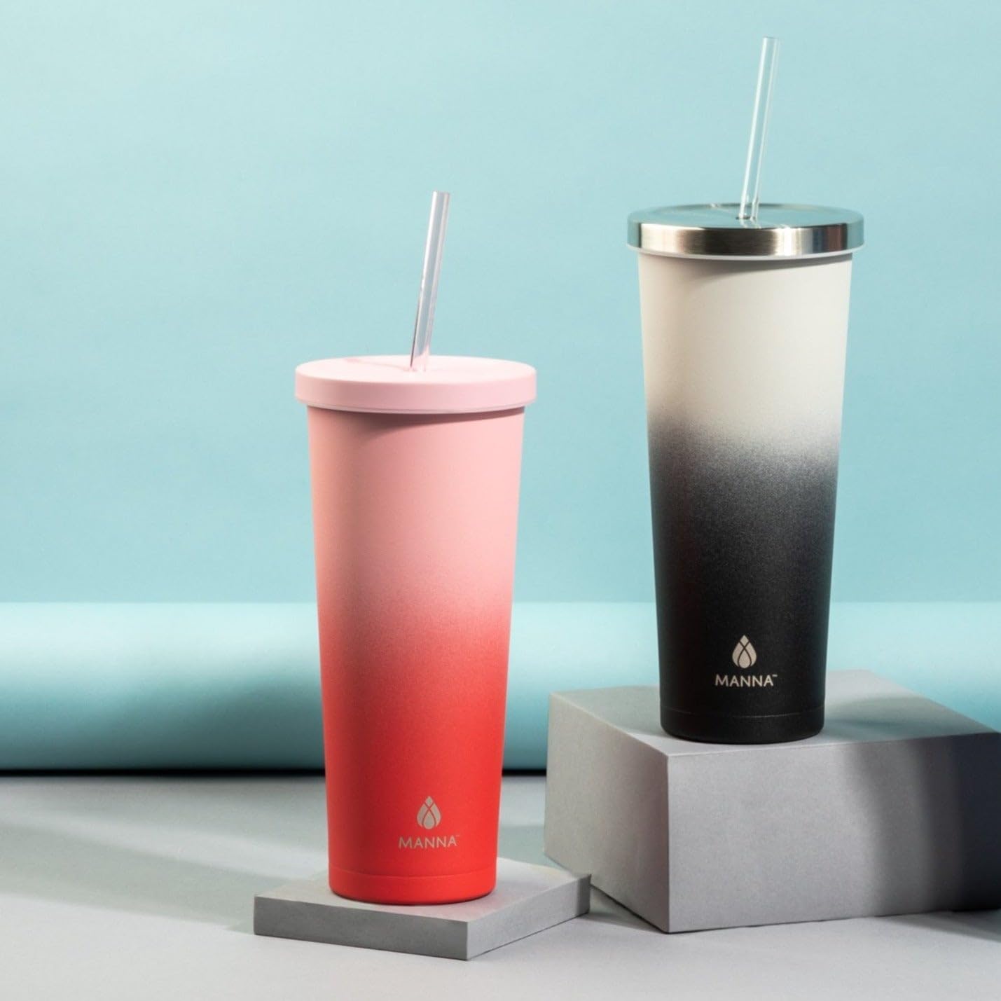 Manna Chilly Double-wall Vacuum Insulated Stainless Steel Tumbler with Splash-proof Lid and Reusable Tritan Straw - 24 Oz - Red Ombre - Image 5