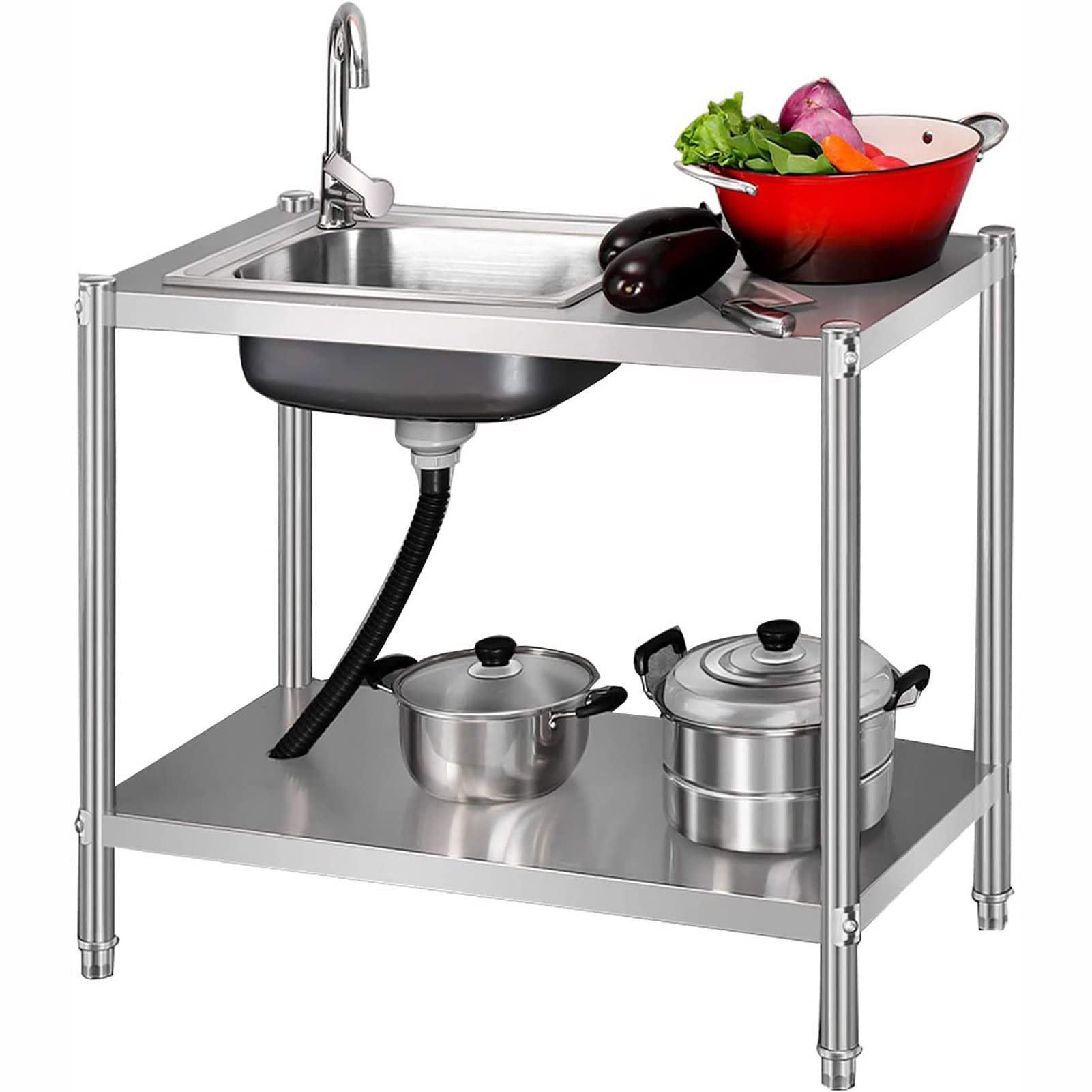 Évier commercial en acier inoxydable 304 complet pour cuisine et restauration 88x43cm