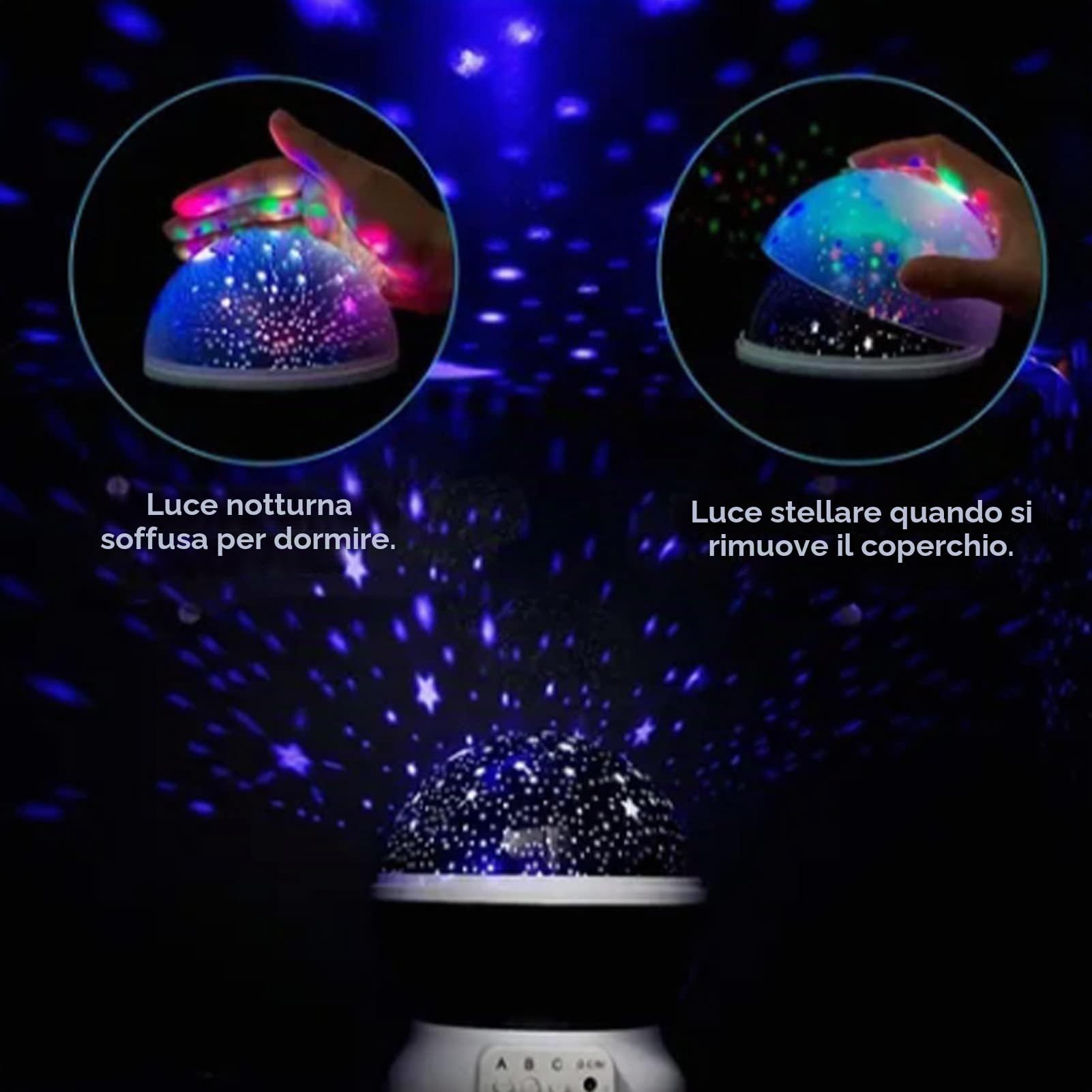 Star Night Light, Plastica Metallo Luna e Stella Romantico Interessante Decorativo Pratico Proiettore Stella Rotazione a 360 Gradi Luce Notturna con Cavo USB,