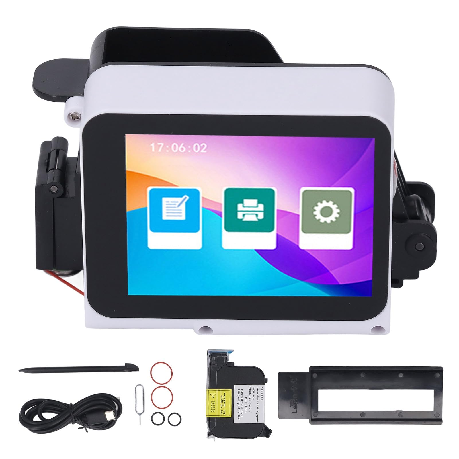 Sxhlseller Impresora de Inyección de Tinta Portátil, Mini Impresora de Inyección de Tinta Pequeña con Pantalla Táctil HD, 12,7 Mm, 600 PPP, 28 Idiomas y Cartucho de Tinta de Secado Rápido,