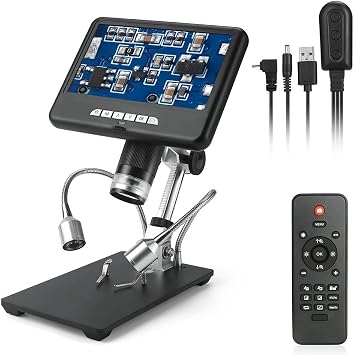 100X Magnification Digital Microscope, Wired And Remote Control, 7 Inch Screen, Adjustable LED Lights, For Circuit Board Repair Soldering PCB Coins