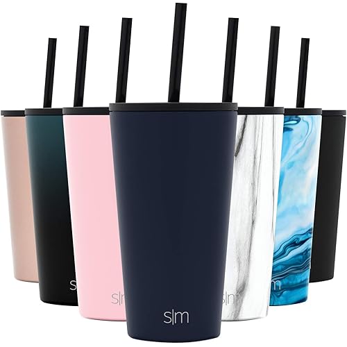 Simple Modern Insulated Tumbler Cup with Straw Lid and Flip Lid | Reusable Stainless Steel Water Bottle for Cold Brew Tea Iced Coffee Travel Mug | Classic Collection | 16oz | Deep Ocean