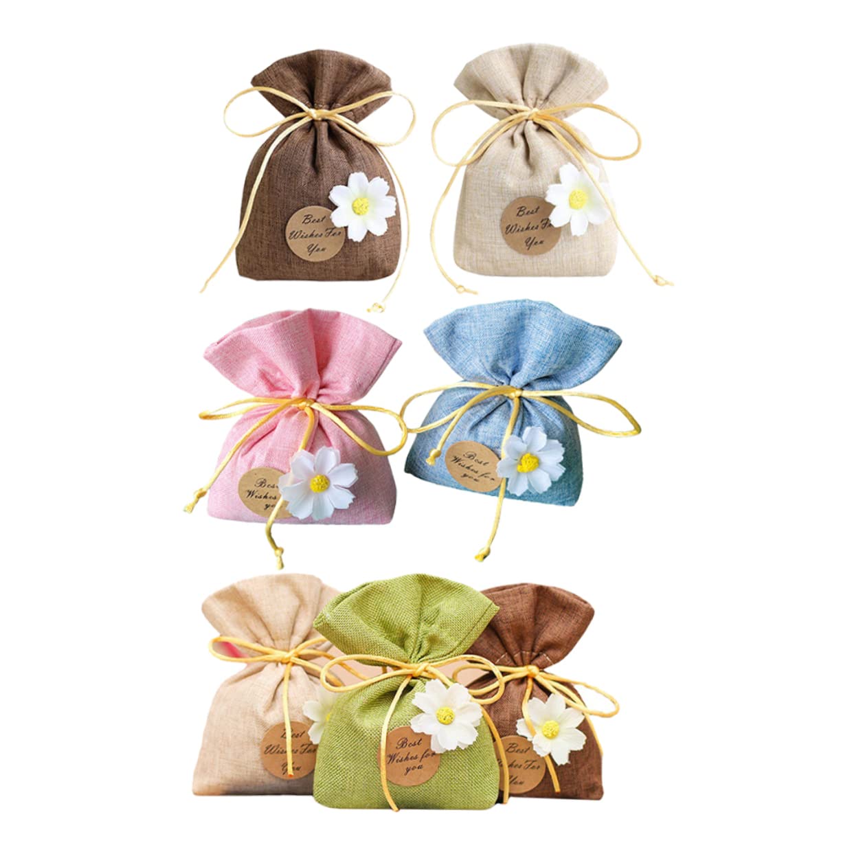 TOVINANNA Storage Bag Set 7 Pcs Linen Small Chrysanthemum Packaging Bags Festive Party Bags Easy to Wrap Clean