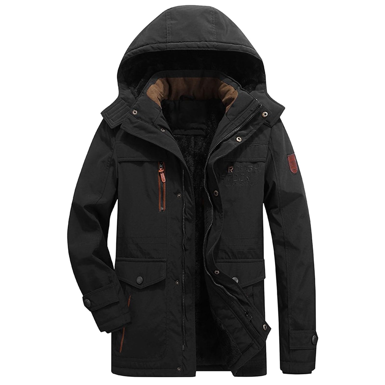 Kobilee Winterjacke Herren Reißverschluss Mit Mehrere Taschen Wintermantel Warm Gefüttert Langarm Outdoor Jacken Winddicht Mit Abtrennbarer Kapuze Skijacke Parka Herren Winter