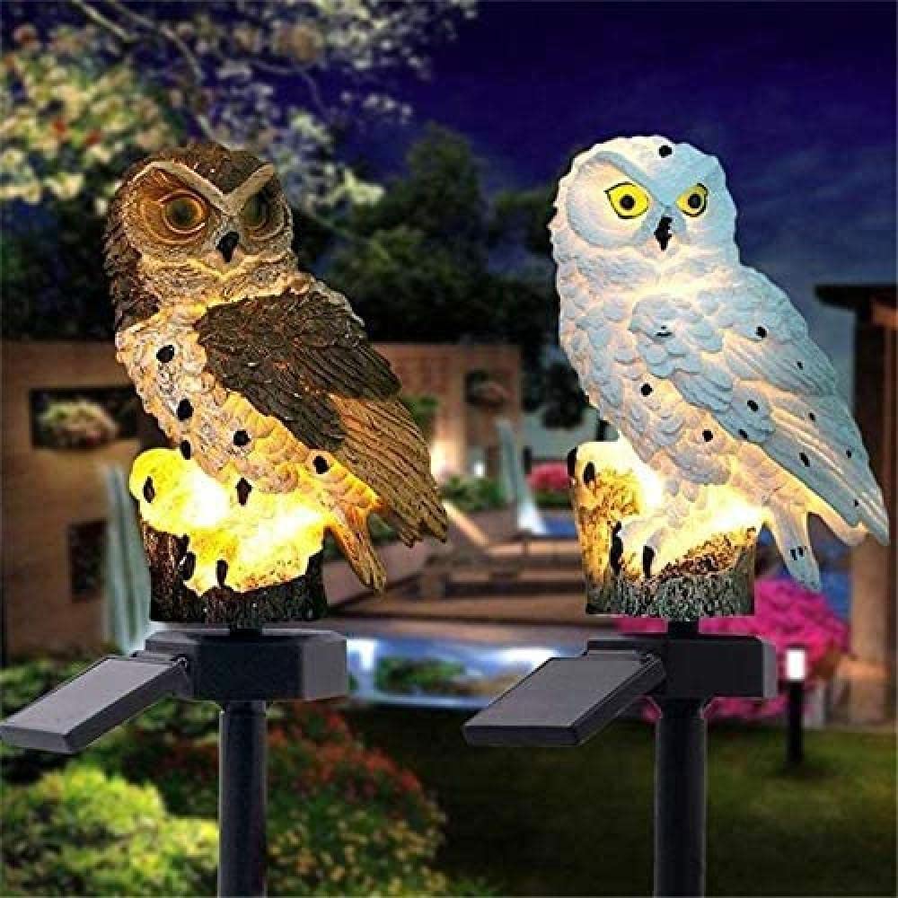 Goodern 2 Pack Owl Figure Solar LED Lights,Garden Outdoor Decorative Lamps Resin Waterproof Solar Lights with Stake Fashion Convenient Lawn Patio Landscape Owl Lamp for Household Lighting -Multi