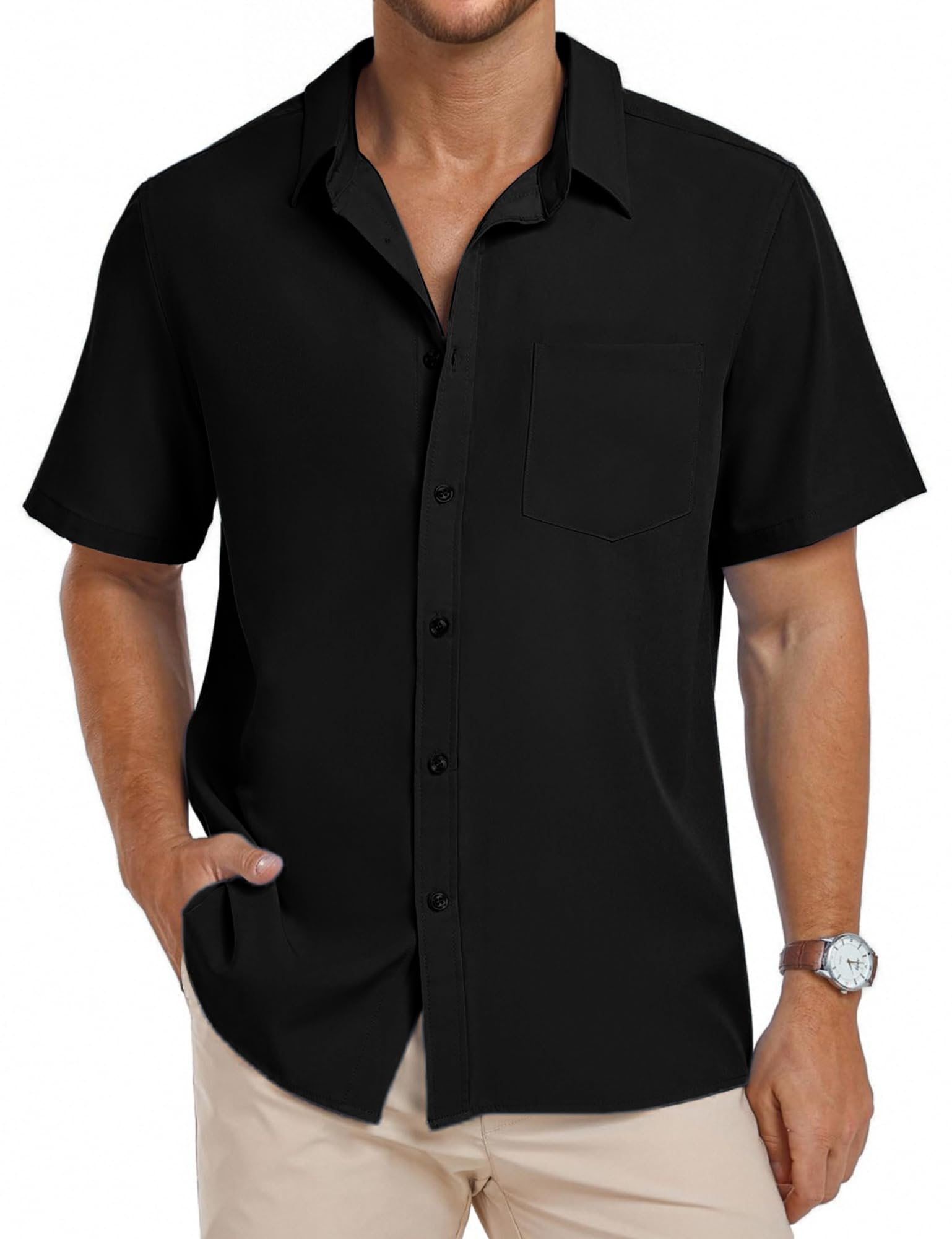 PEGENO Mens Flower Casual Button Down Short Sleeve Hawaiian Shirt