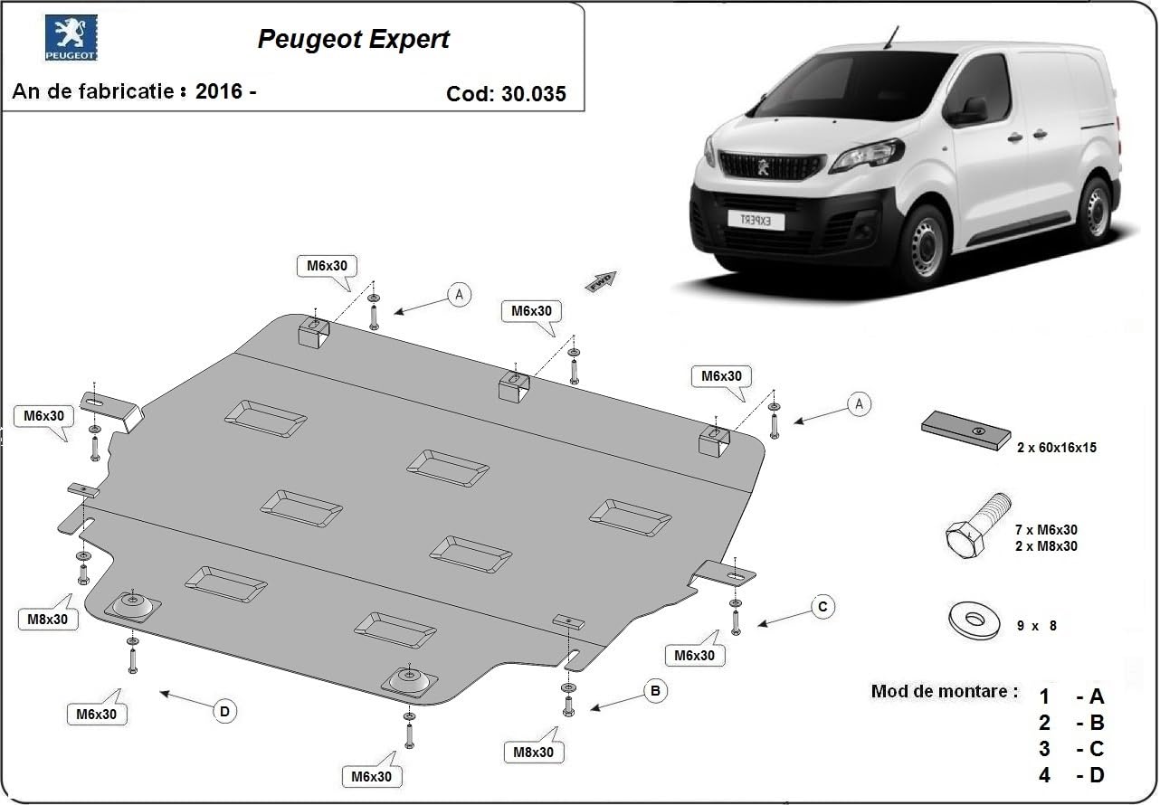Protección de bajos de motor compatible con Peugeot Expert (2016-2025)
