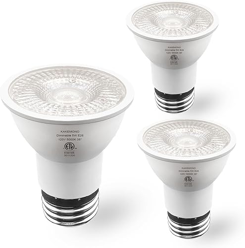 PAR16 Bombillas LED regulables de 5 W de cuello largo, base mediana E26, luz blanca diurna 5000 K, paquete de 3