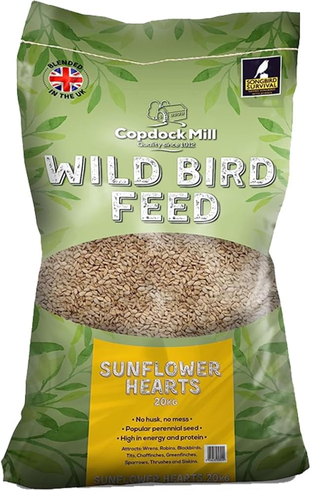 Copdock Mill Sunflower Hearts Bird Food 20kg – for Wild Birds – Bird Seeds Suitable for Sunflower Seeds Feeders & Bird Tables