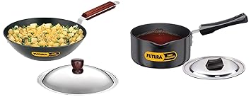 Hawkins - L21 Futura L 21 Hard Anodised Flat Bottom Deep-Fry Pan with Steel Lid, 2.5 litres & Hawkins - L95 Futura Hard Anodised Sauce Pan with Lid, 1.5 litres (Non Induction Compatible)