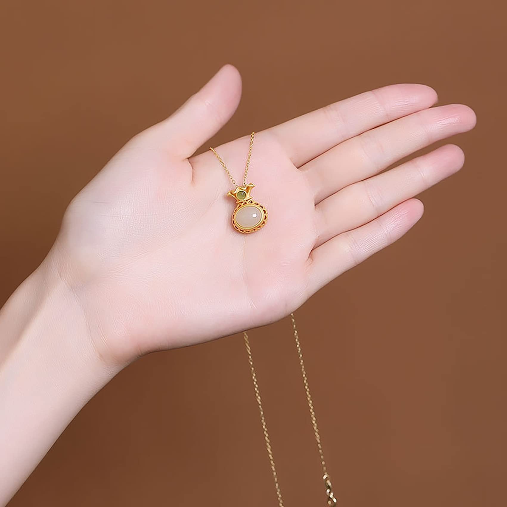 Feng Shui Halskette, Sterlingsilber, Halskette mit hetianischem Jade-Amulett, Geldbeutelanhänger, Halskette, Urlaubsschmuck für Frauen, Goldkette, Choker, Talisman, zieht Reichtum und Glück an