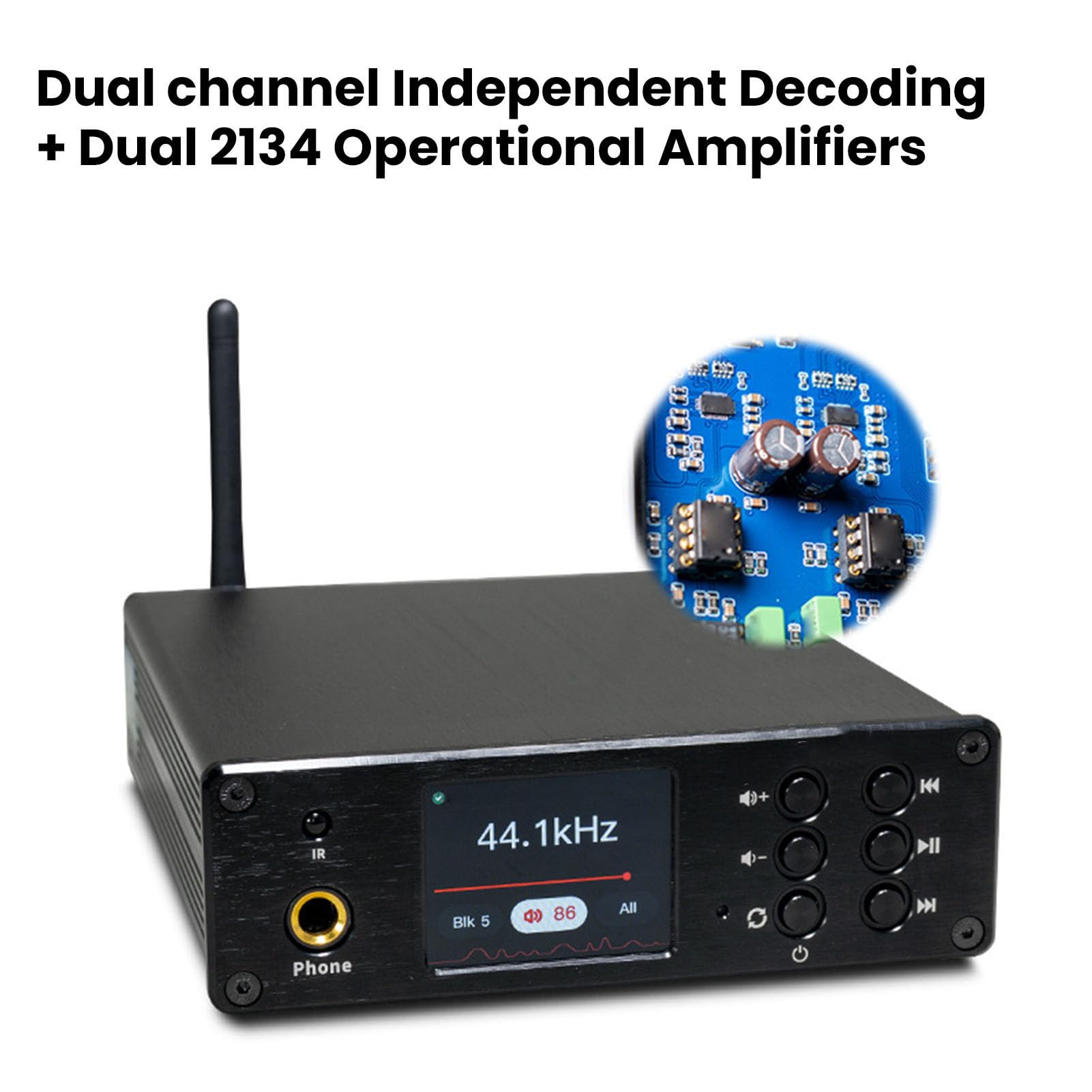 Generic Amplificador Receptor Bluetooth 5.4 con Decodificador de Sonido HiFi para Audiófilos, Pantalla TFT para una Experiencia de Usuario Mejorada, Material de Aleación de Aluminio (Enchufe de la UE)