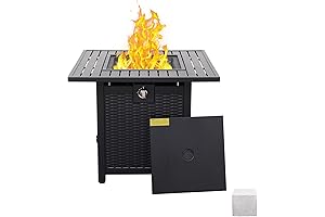 30 Inch Square Fire Table with Lid and Clear Glass Beads