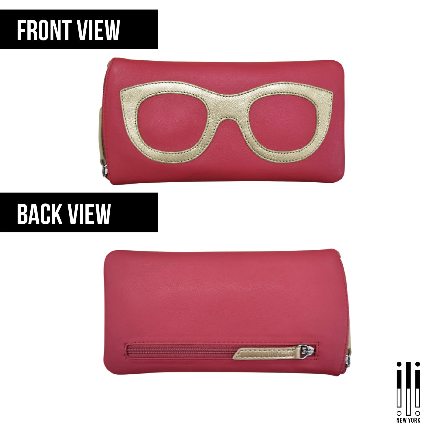 ili New York Smooth Leather Soft Eyeglass Case, Zip Closure with RFID Blocking Lining, Travel-Friendly in Vibrant Colors