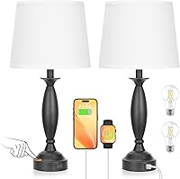 Vista 1 de Seealle Juego de 2 lámparas blancas para dormitorio, lámpara de noche de control táctil con USB C+A, lámparas de mesita de noche regulables de 3