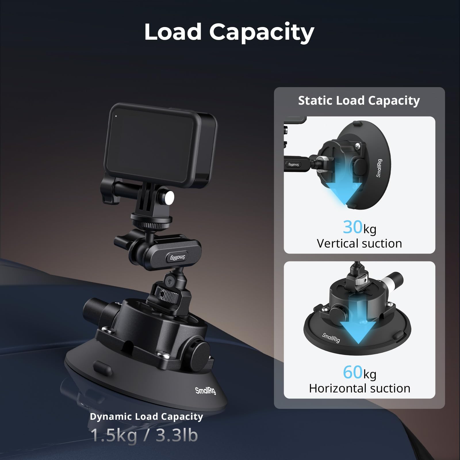 SMALLRIG 4,5" Suction Cup Mount mit Kugelkopf-Zauberarm, Halterung für Action-Kameras für DJI Osmo Action 6/5/4, für Insta360 x5, für Gopro 13, Tragfähigkeit 1.5 kg, an Autoscheibe oder Fenster - 5855