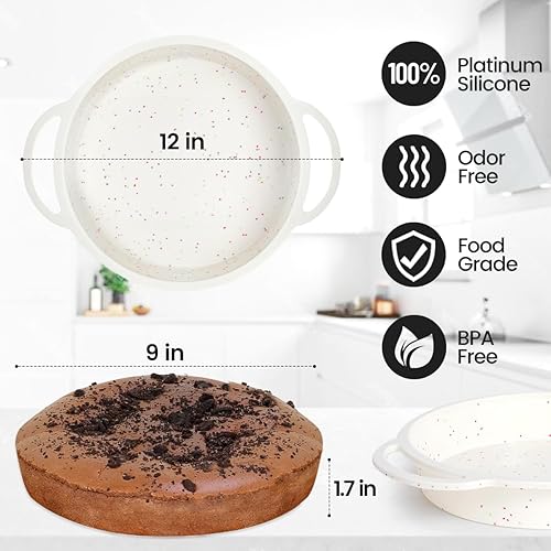 Miniatura 3 de Molde redondo para pasteles de 9 pulgadas, marco reforzado de metal, molde de silicona para hornear con asa, confeti fácil de mover