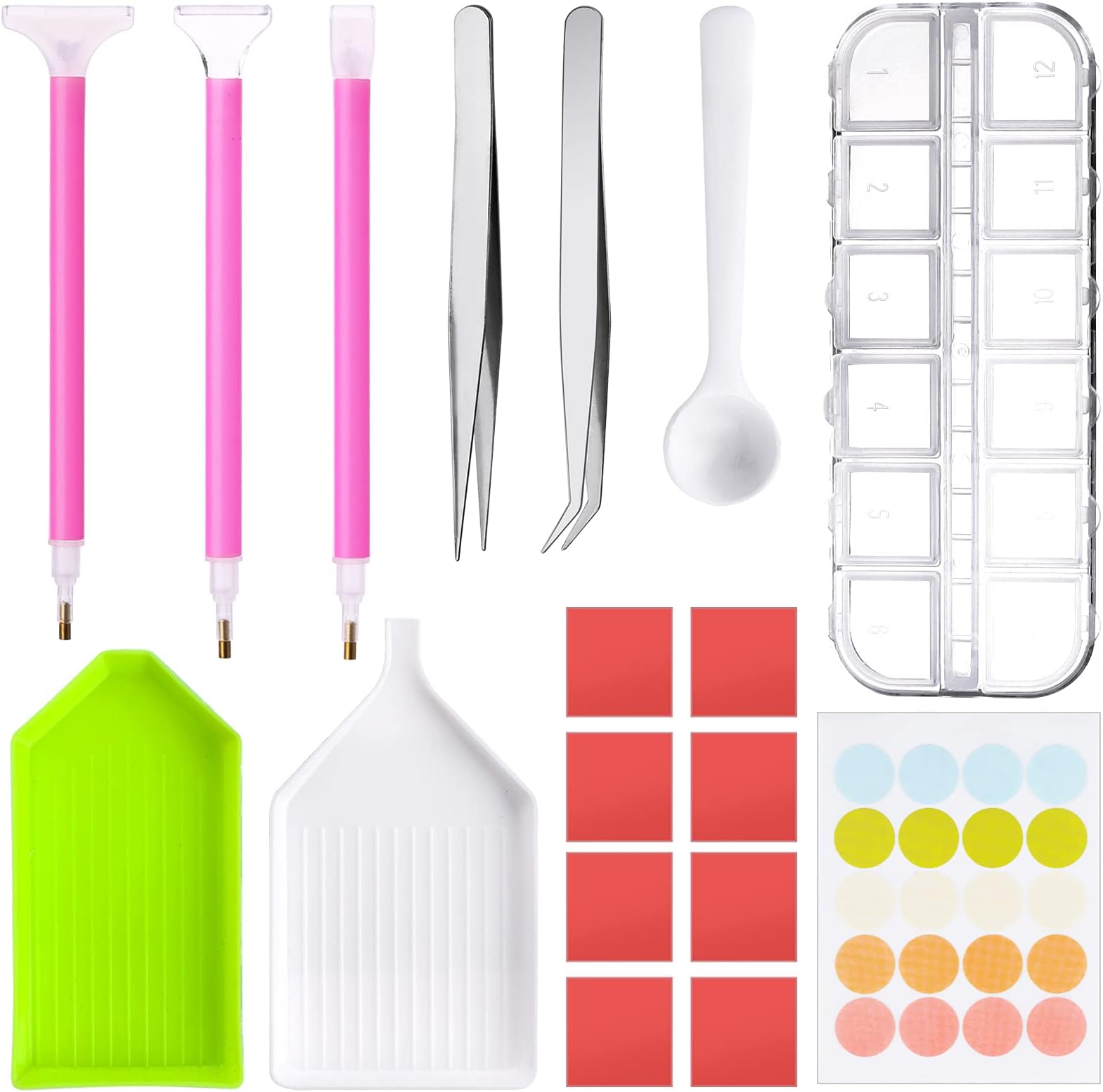 Upgrade Diamond Painting Accessories, DIY 5D Diamond Art Tool Kit with 12 Grids Mini Diamond Box, Point Drill Pen, Tweezers, Glue Clay, Roller Tray, Storage Case for Diamond Embroidery and Nail Art