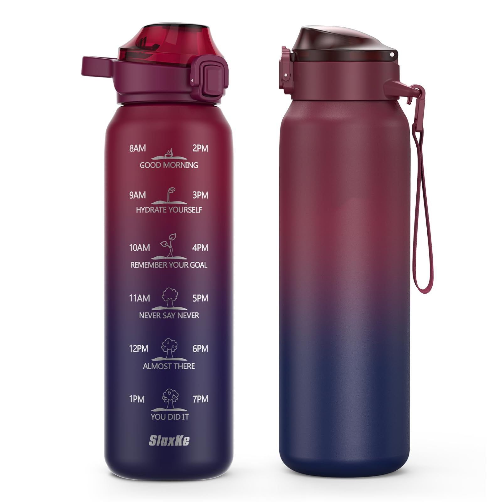  SLUXKE 18/10 Stainless Steel Water Bottle 700ml per Reusable Straw Lid Red and Black per Outdoor Activities
| SLUXKE 18
