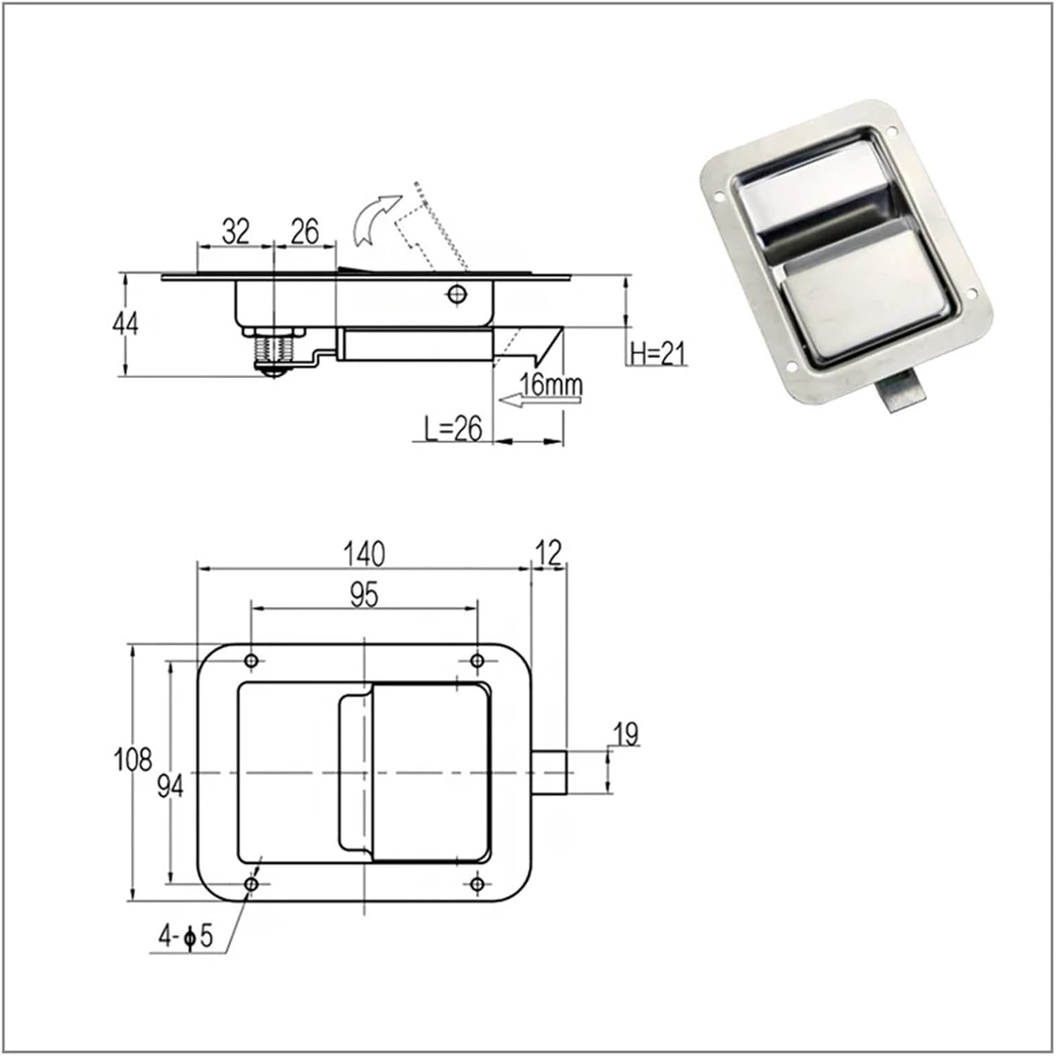 Stainless Steel Panel Equipment Toolbox Embedded Container Door Lock 1Pcs(MS858B-Unlocked)