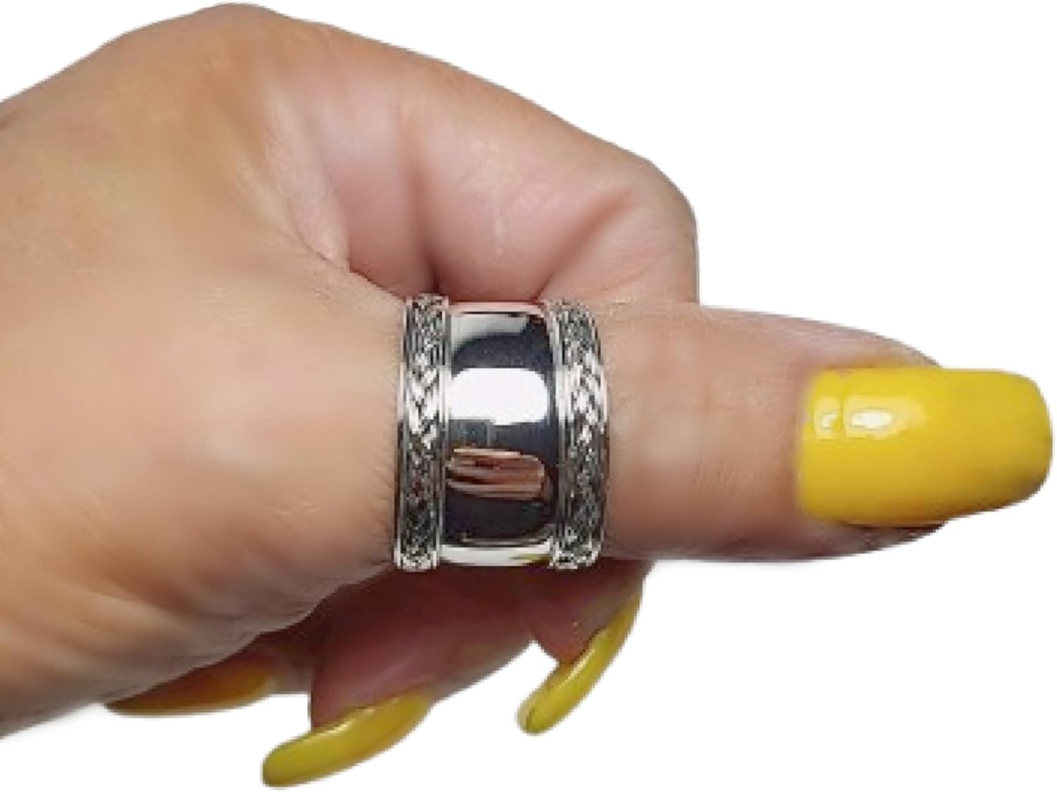 Sterling Silver Wide Band Thumb Ring 925, Handcrafted Bali Design, Boho Statement Jewelry