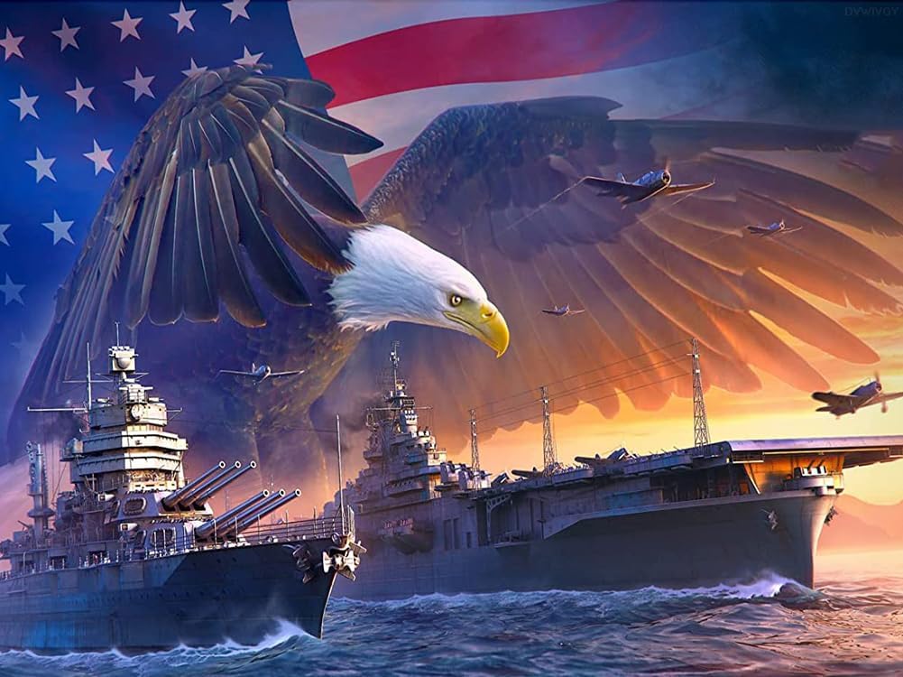 DVWIVGY 5D Navy Aircraft Carrier Diamond Painting Kits for Adults Diamond Art USA Navy Full Round Drill Embroidery Kits for Mosaic Gift Home Wall Decor 12 x 16 inch