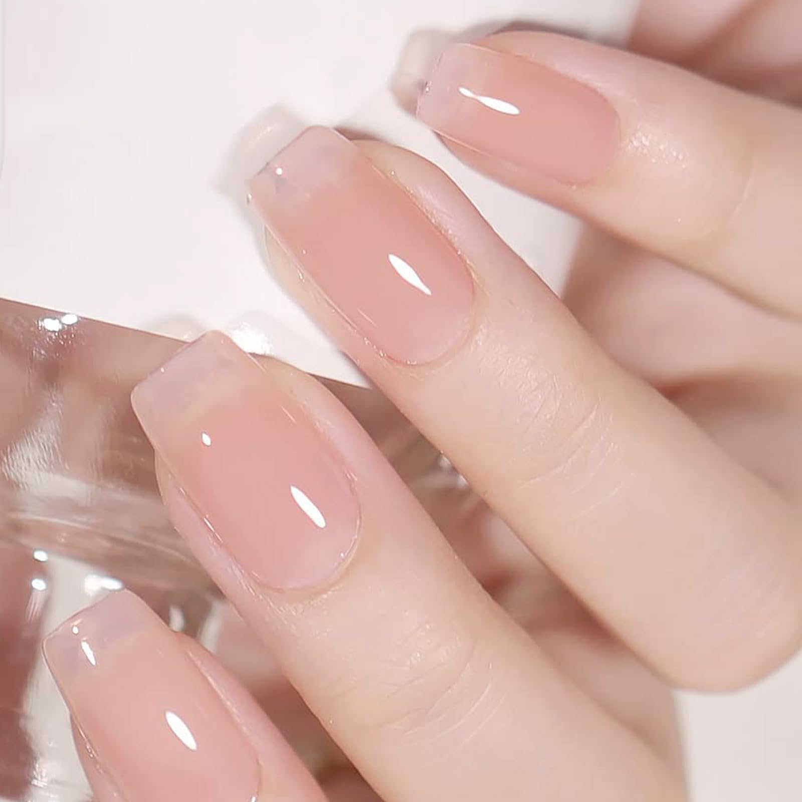 Amazon: Press On Nails Short, SHOWMORE Nude Sheer Gel Jelly Fake