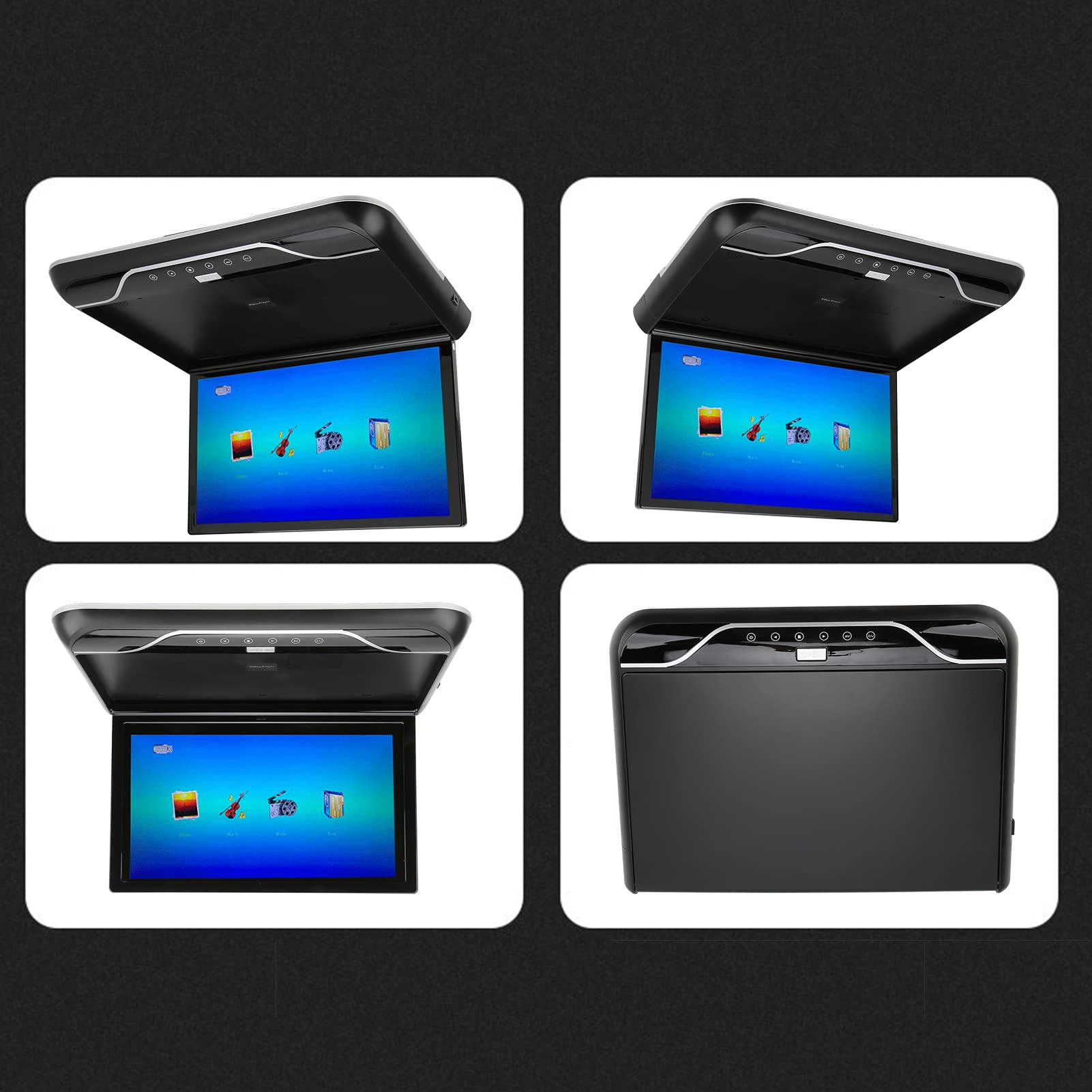 Convertisseur de Sortie Ligne Affichage de L'écran du Moniteur Aérien de Voiture 19 Pouces 丨 19 Pouces Moniteur LCD de Toit de Voiture Rabattable 1080P 16 Couleurs Contrôle Tactile(Le noir)