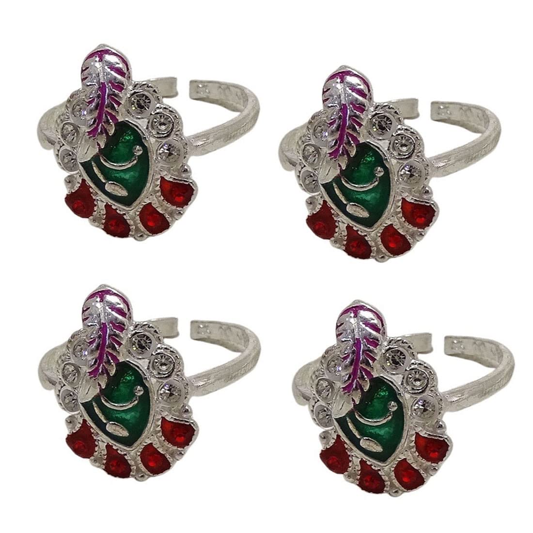 sahiba gems Multi Coloured Leaf 925 Sterling Silver Adjustable Beautiful Toe Ring/Bichhiya for Women ~ Free Size 4 Pieces-picture-47