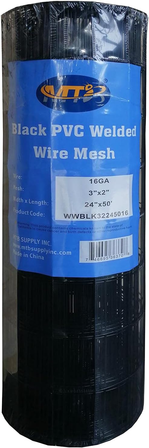 Black PVC Coated Welded Wire Mesh Garden Economy Fence 24 Inch x 50 Foot-3 Inch x 2 Inch 16GA