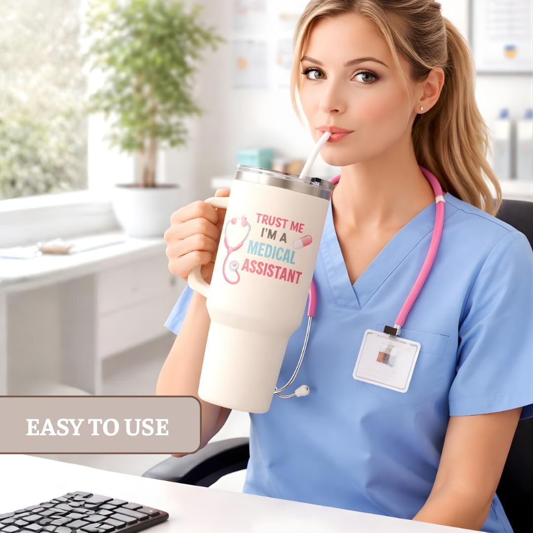 Medical Assistant Gifts, 40 Oz Medical Assistant Tumbler with Handle & Straw, Stainless Steel Insulated Travel Mug, MA Week Appreciation Gifts for Women Men Coworkers Mothers Day