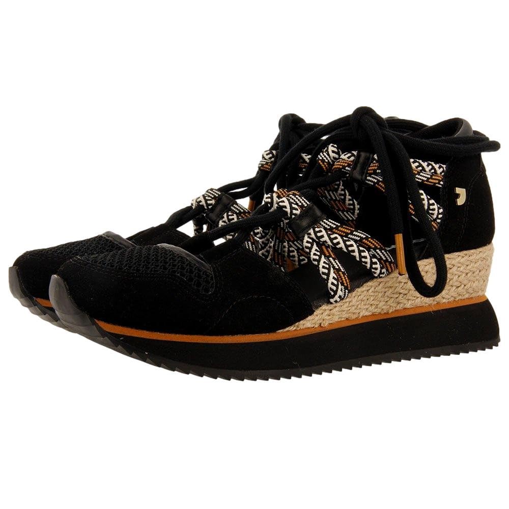 GIOSEPPO Beige Espadrille Open Sneakers with Wedge for Women IONA, Black/White, 8.5 UK