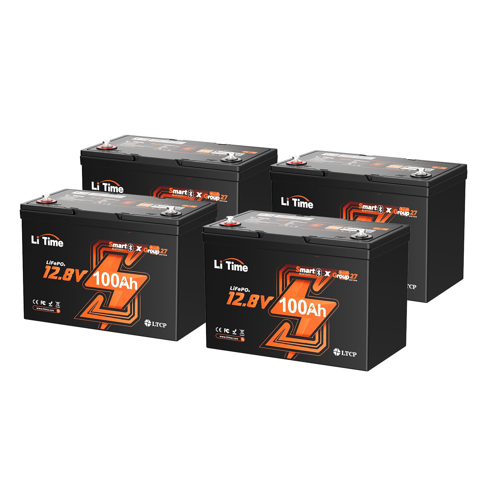 Litime 12v 100Ah RV LiFePO4 Lithium Battery for Trolling Motors (4-Pack)