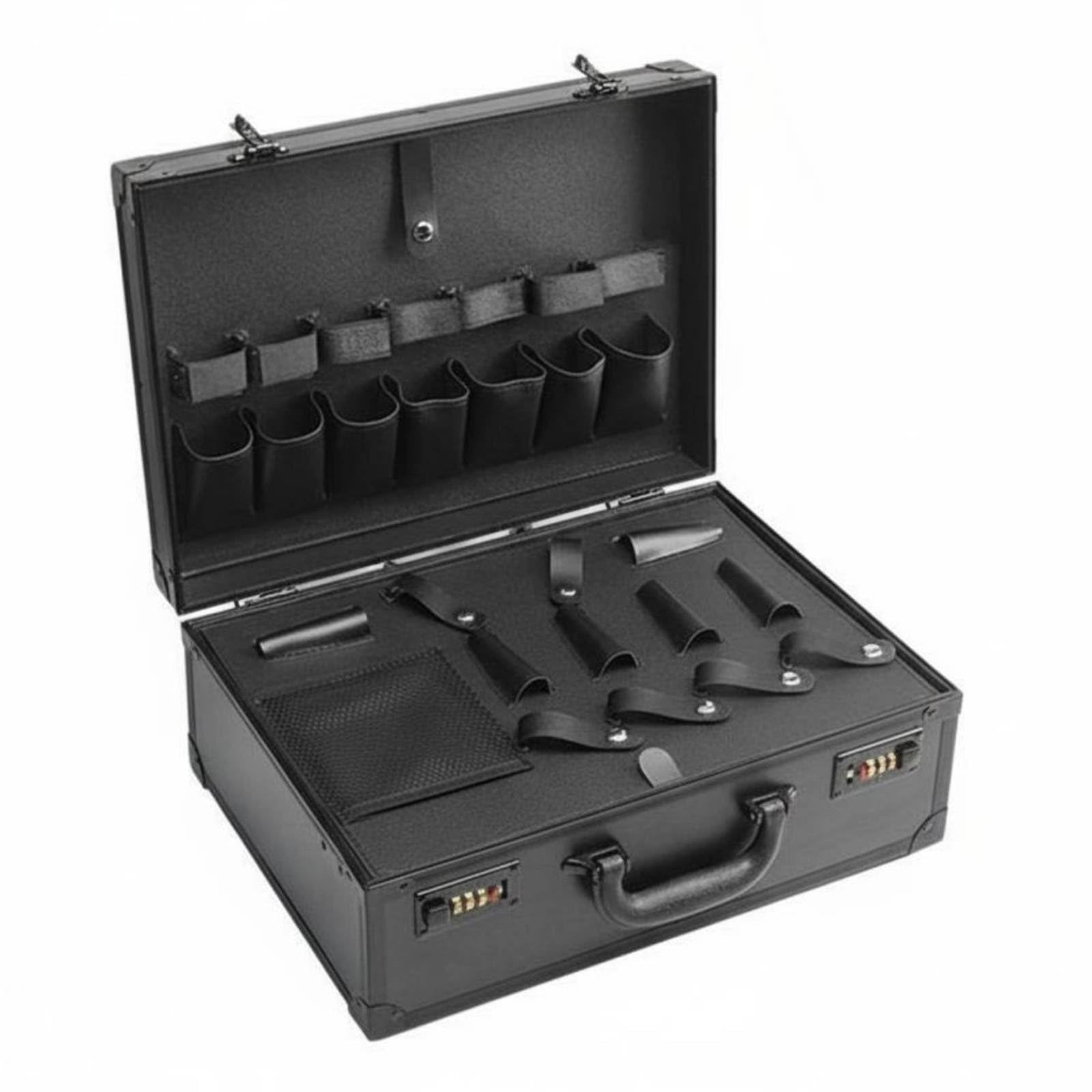 Large Capacity Aluminum Hairstyling Tool Case Waterproof Clipper and Scissor Carrying Case Double Layer Design Hairstylist Lock Box for Hairstylists, Barbers, Travel, Black, L-image-43