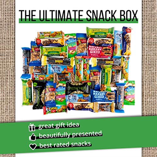Variety Healthy Snack Box (37 Count) | Healthy Gift Basket Of Assorted Packaged Granola Bars, Breakfast Bars, Nuts, Peanuts, Almonds, Fruit Bars | For Work Breakroom, Fitness, College Dorm Military #TOP3