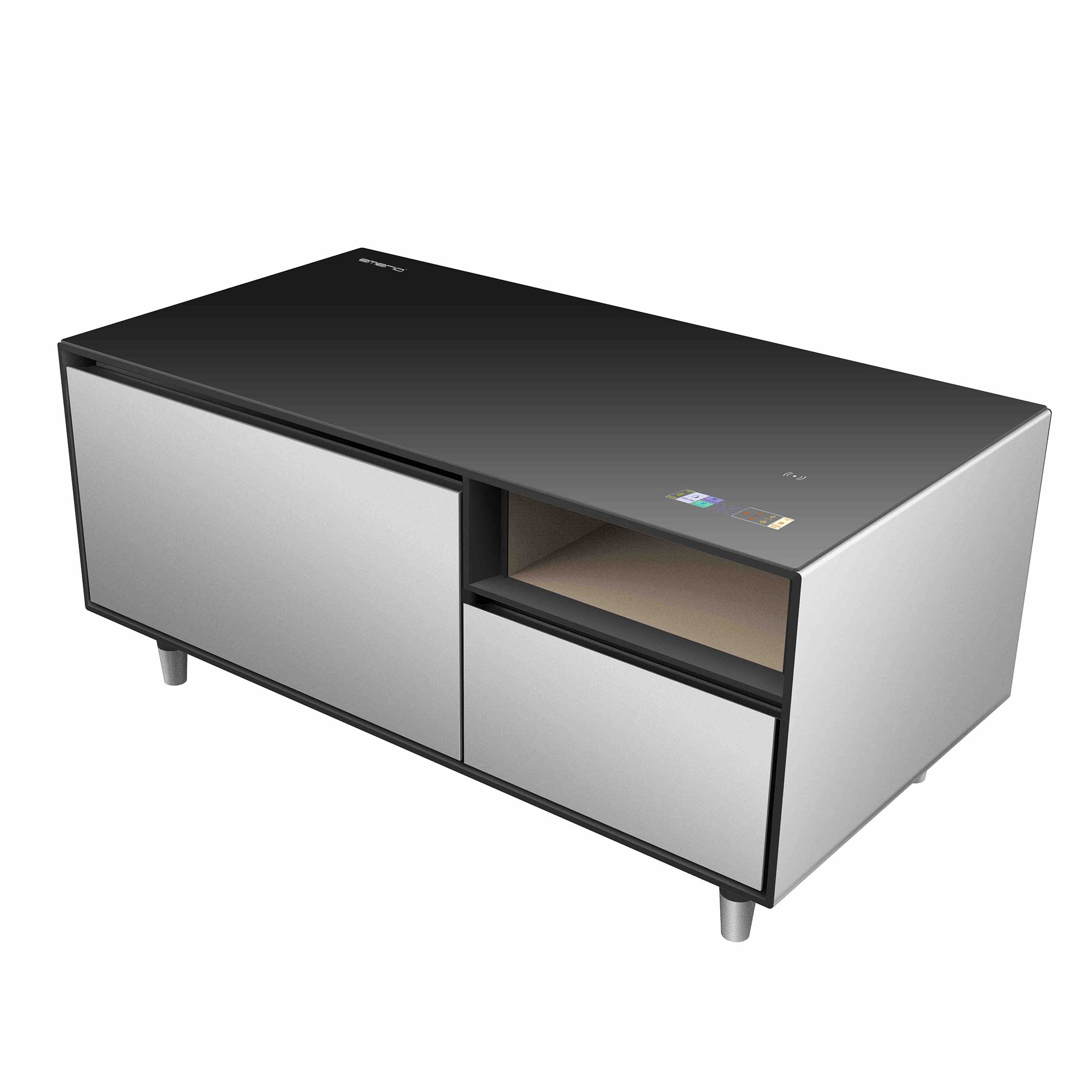Emerio MusicFridge Getränkekühler 68L Gefrierfach 14L Soundbar Bluetooth USB USB-C Lounge-Tisch