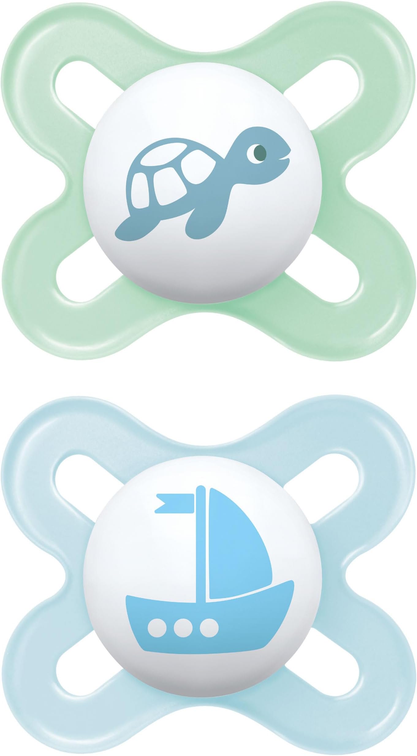 MAM Original Start Soothers 0-2 Months | 2 Pack | Newborn Dummies | Comes in Dummy Steriliser Case | Sustainable Materials | Baby Accessories | Blue (Various Designs)