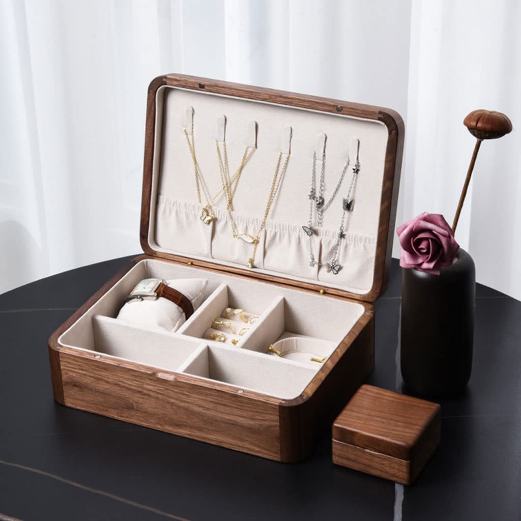 NZPOST Joyero Caja de almacenamiento Anillo Pendiente Collar Pulsera Reloj Pequeña Caja de Almacenamiento de Joyería Madera J