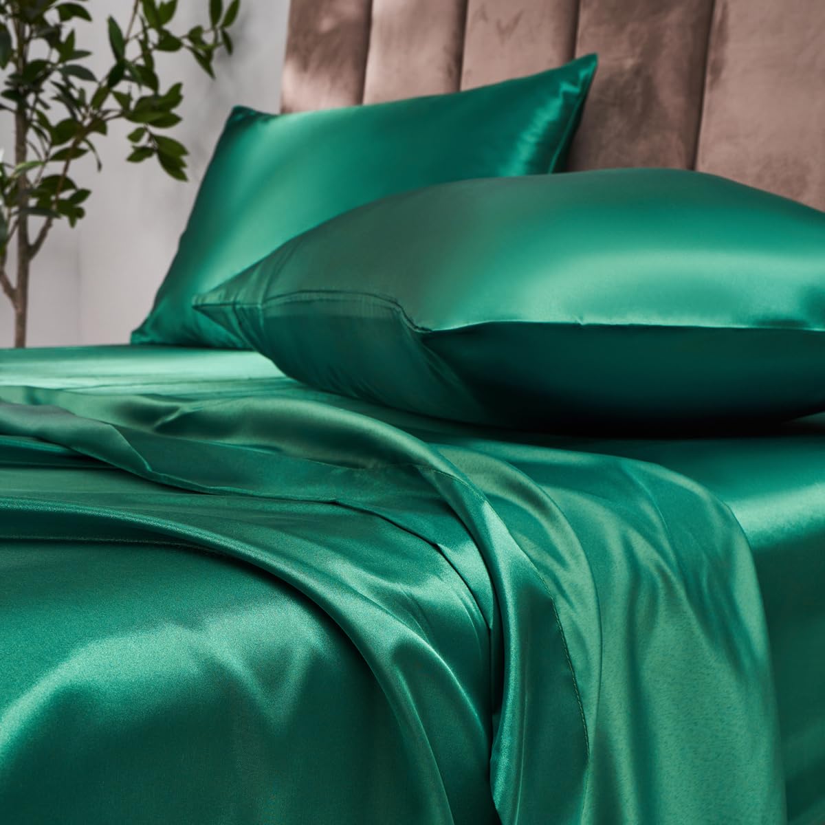 Parure De Lit Satin 3 Pièces Noir 220x240 Cm - Housse De Couette Luxe + 2 Taies 65x65 Cm, Douce Et Brillante Pour Lit Double