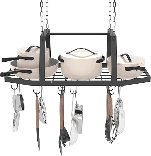 Miniatura 2 de Estante hexagonal para ollas de techo con 15 ganchos, 34 pulgadas de metal para colgar ollas y sartenes para colgar en el techo, perchas para ollas