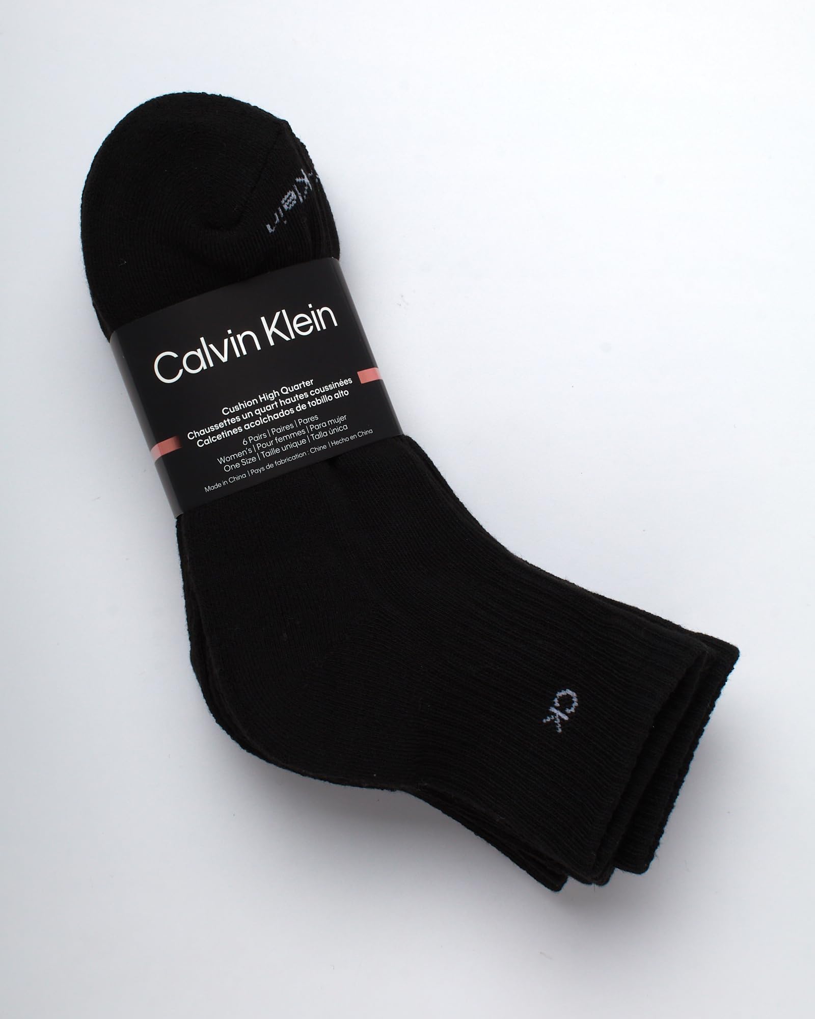 Calvin Klein Women's High Quarter Socks - 6 Pack Terry Cushion Breathable Athletic Crew Socks for Women (Shoe Size 4-10), Black