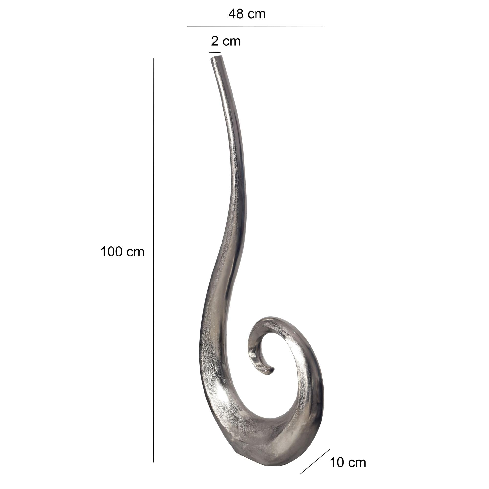 FineBuy Bodenvase Spirale 100 cm Aluminium Silber, Blumenvase XXL | Dekovase in Schnörkel-Form, Standvase handgefertigt, Wohndeko für Wohnzimmer, Flur und Esszimmer