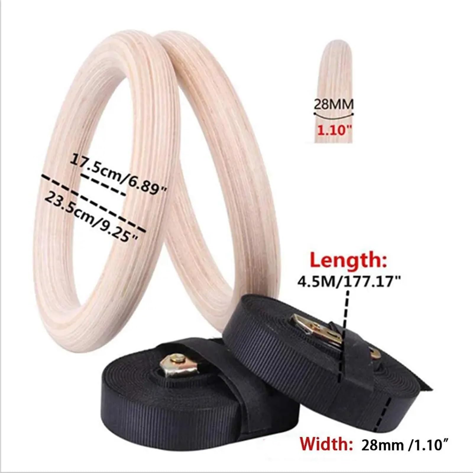 Anelli Ginnastica 28 Anelli da Ginnastica in Legno 32 mm con Cinghie Regolabili Fibbia a camma, Attrezzatura for Palestra di casa, for l'allenamento della Forza per Il Concorso
