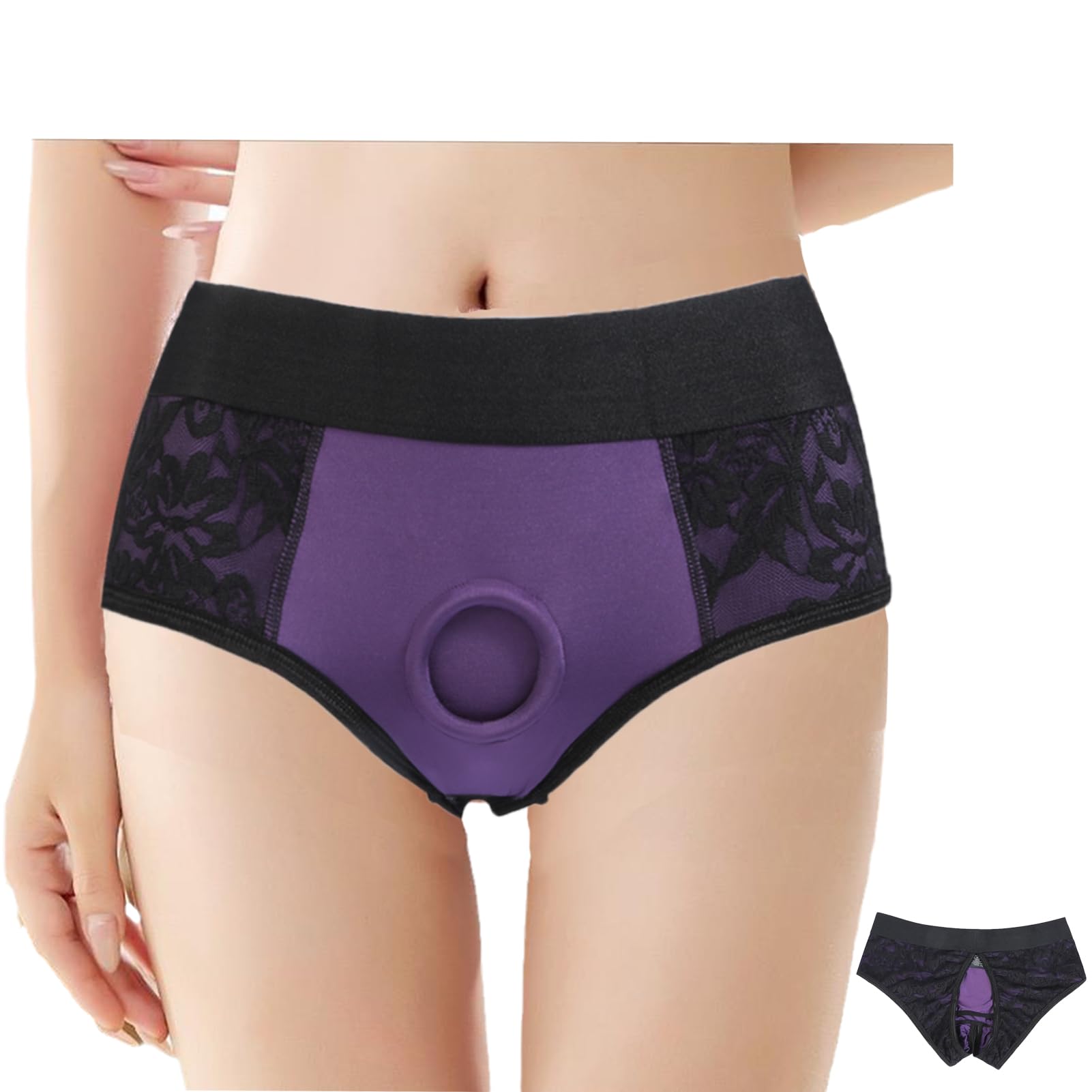 Hilariouslove Strap on Harness Panties Underwear, Strapon Strapless Harness Boxers Brief for Men Women, Purple, 3XL