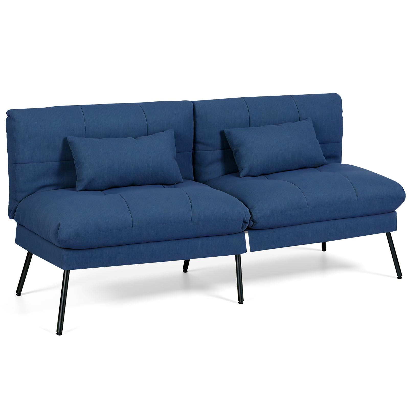 Panana Modern 3 Seater Sofa Bed, Fabric Upholstered Sofa bed with Metal Legs,5-Gear Back Angle Adjustable Futon Sofa for Living Room,Guest Room (Blue)