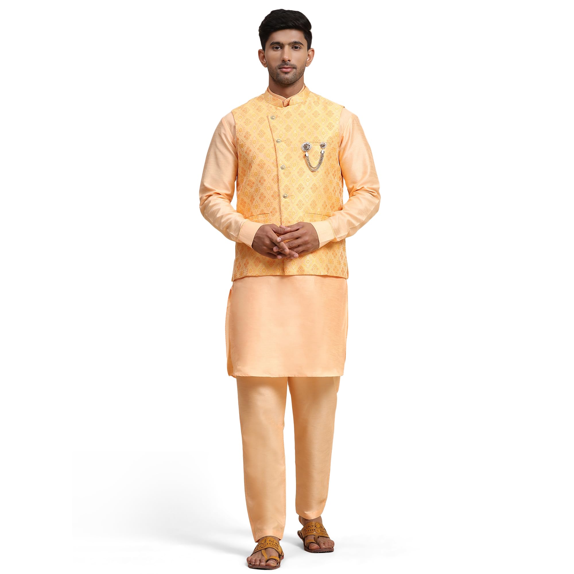 Men's Silk Kurta Set with Nehru Jacket/Waistcoat Indian Traditional Wedding outfit for Men (C-107)