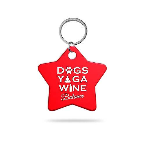 MACOS Engraved Personalised Star Pet Tag for Dogs and Cats [Red]