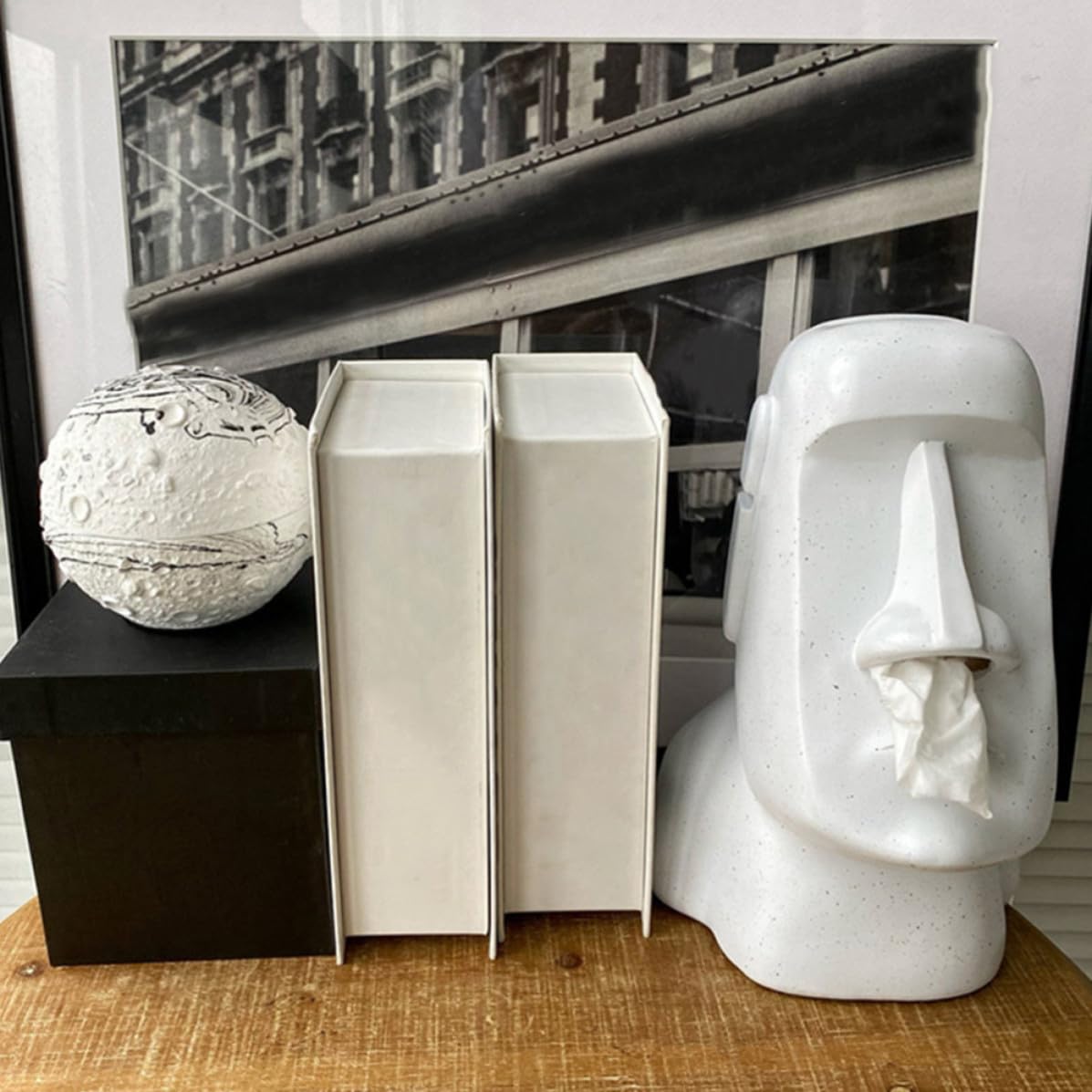 Moai Taschentuchbox aus Kunstharz für Kosmetiktücher in Weiß